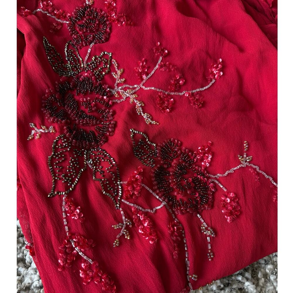 FLAWED Vintage Sue Wong Y2K Red Beaded Embroidered Asymmetrical Dress 12 S XS - Picture 9 of 17